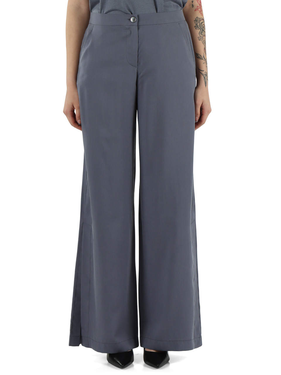 GRIGIO | Pantalone in lyocell con spacchi laterali