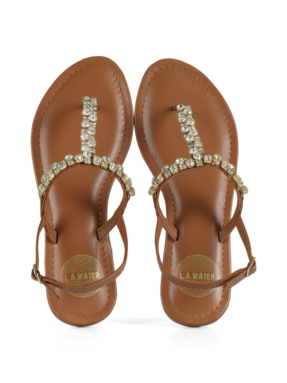 CUOIO | Sandali infradito in pelle con strass applicati