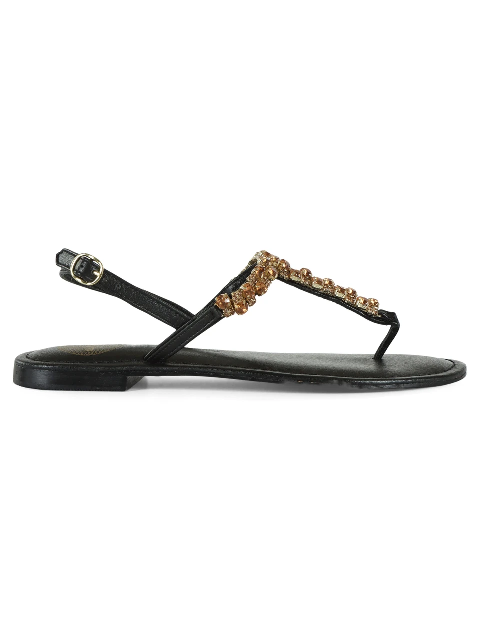 NERO | Sandali infradito in pelle con strass applicati