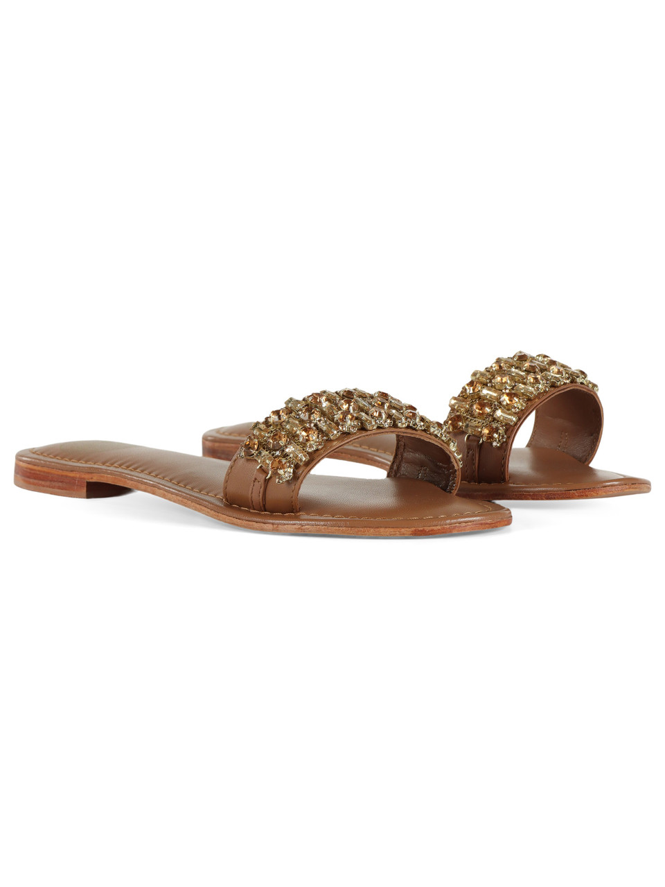 CUOIO | Ciabattina in pelle con strass applicati