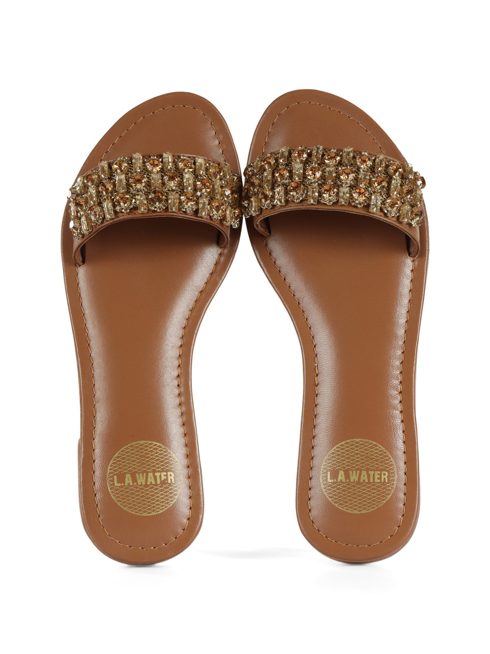 CUOIO | Ciabattina in pelle con strass applicati