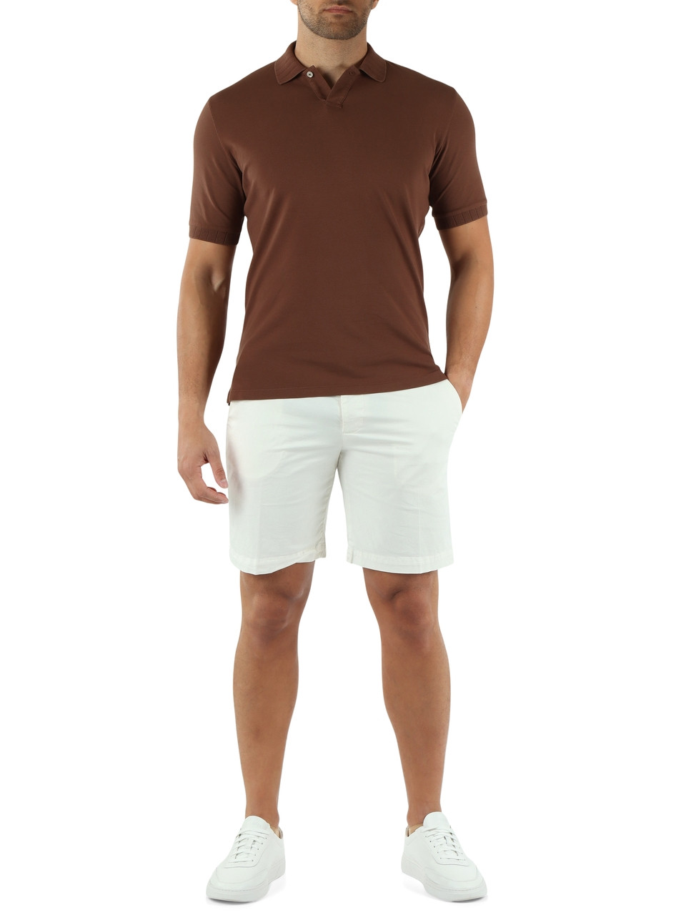 MARRONE | Polo in cotone piquet stretch
