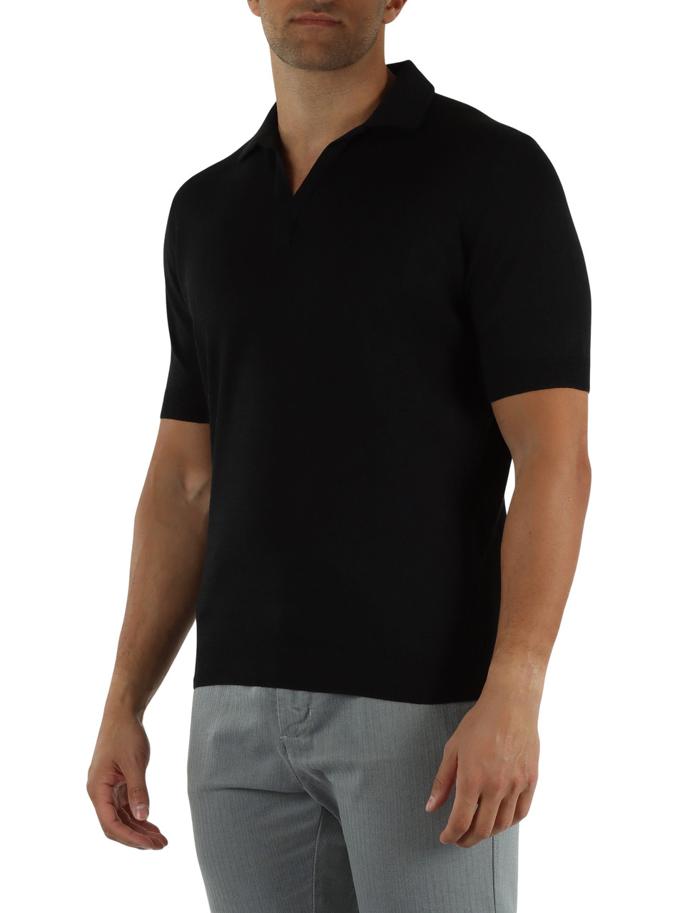 NERO | Polo derby in maglina di lino e cotone