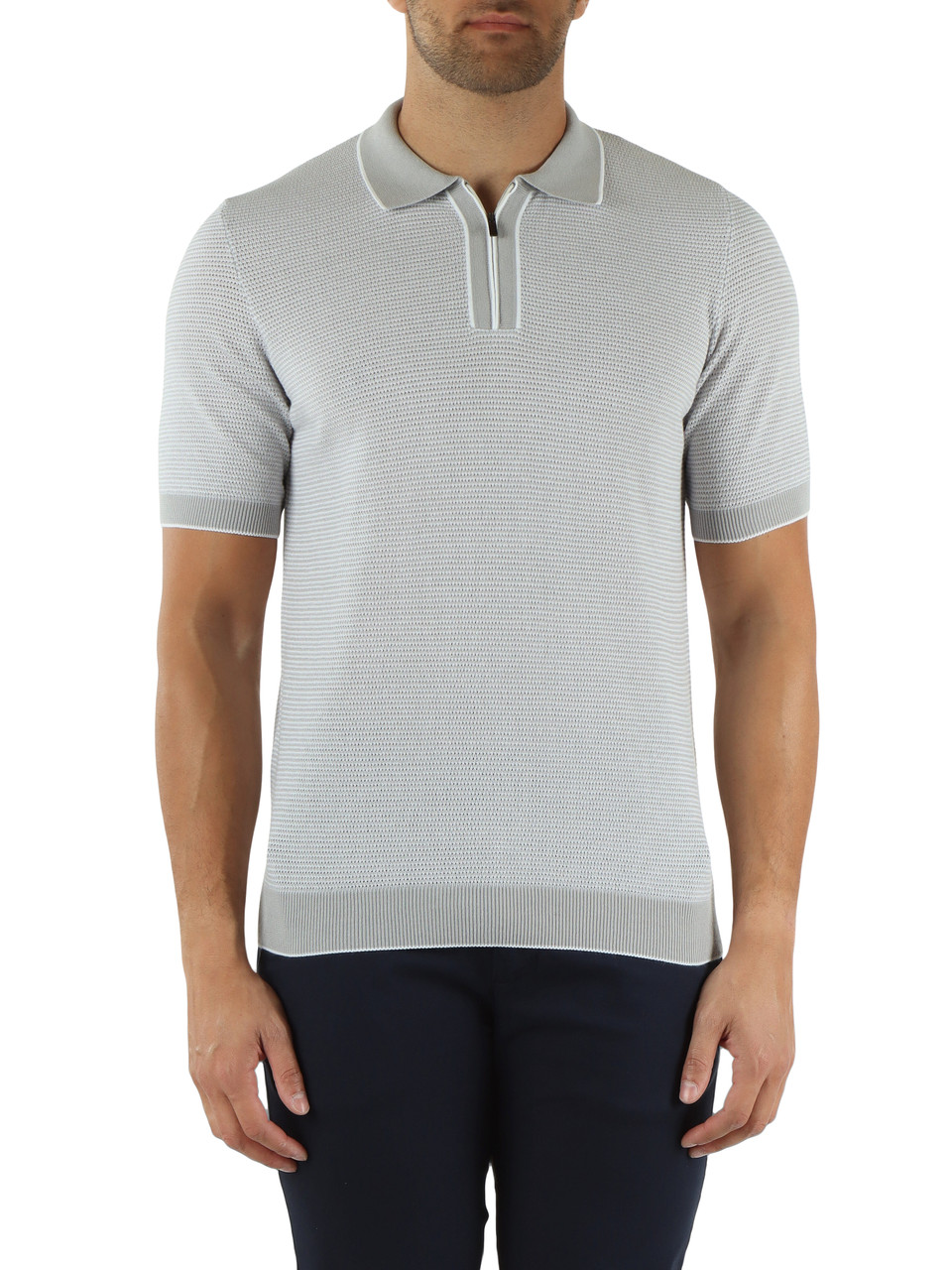 GRIGIO CHIARO | Polo con zip traforata in maglina di cotone