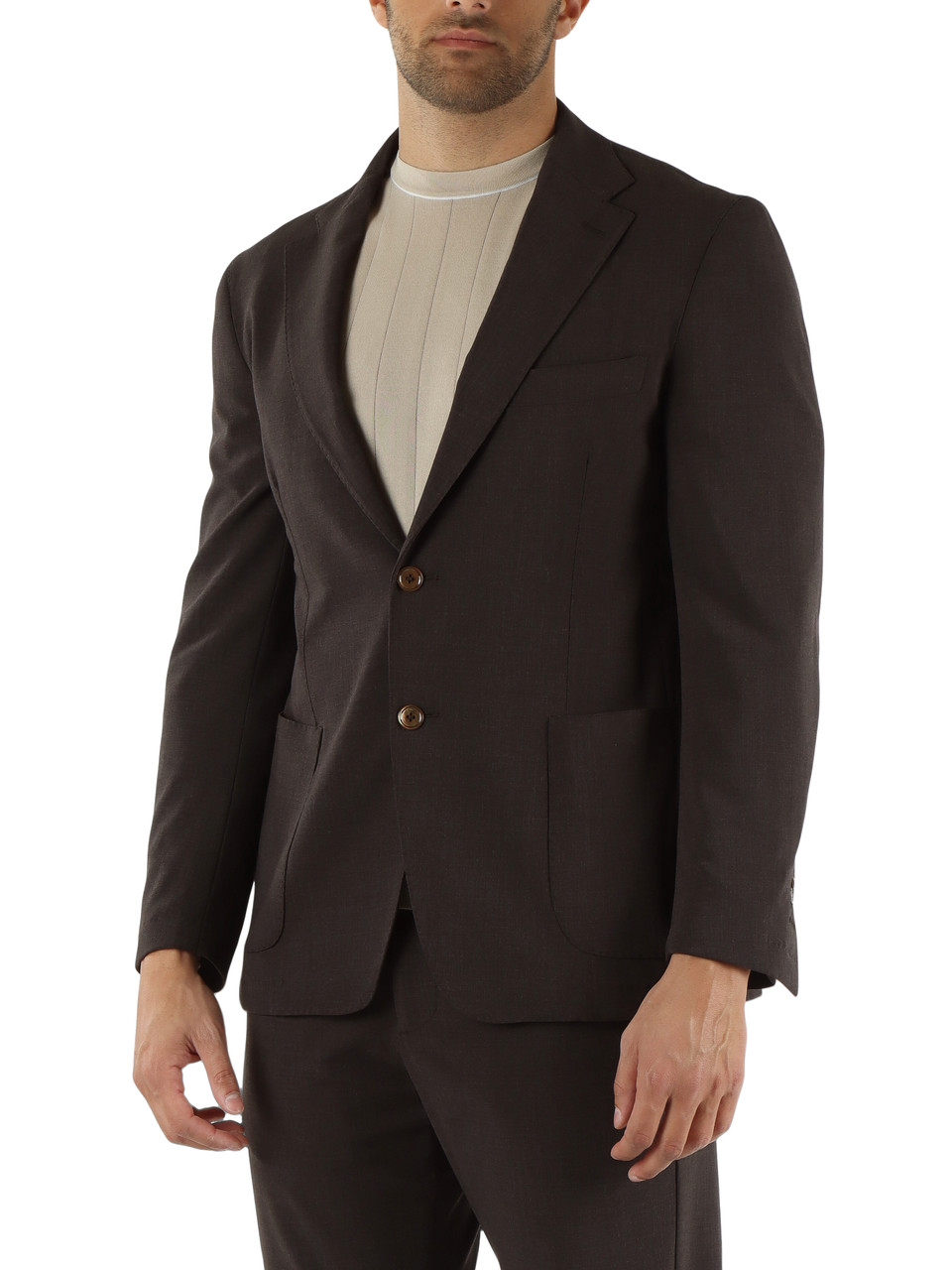 MARRONE | Giacca monopetto ARES in lana vergine stretch