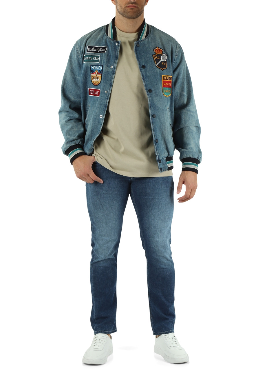 AZZURRO | MCCC Collection: Bomber in denim con patches logo