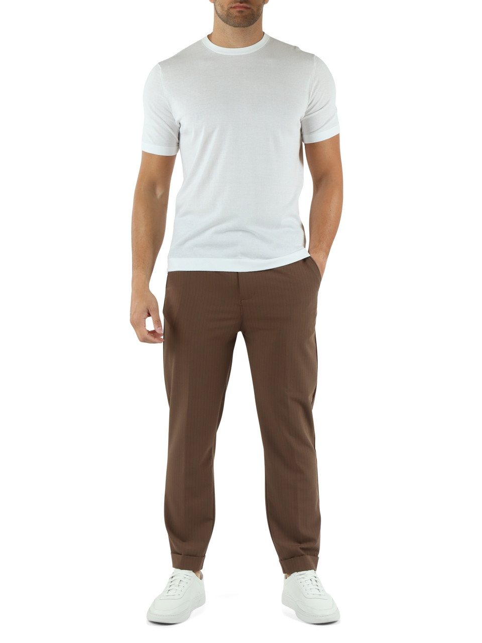 MARRONE | Pantaloni con coulisse in misto viscosa FEOLA226074