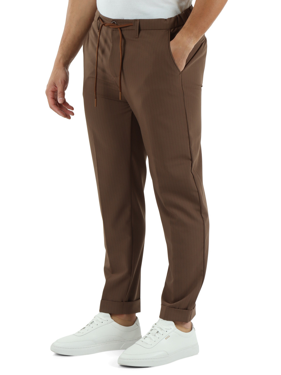 MARRONE | Pantaloni con coulisse in misto viscosa FEOLA226074