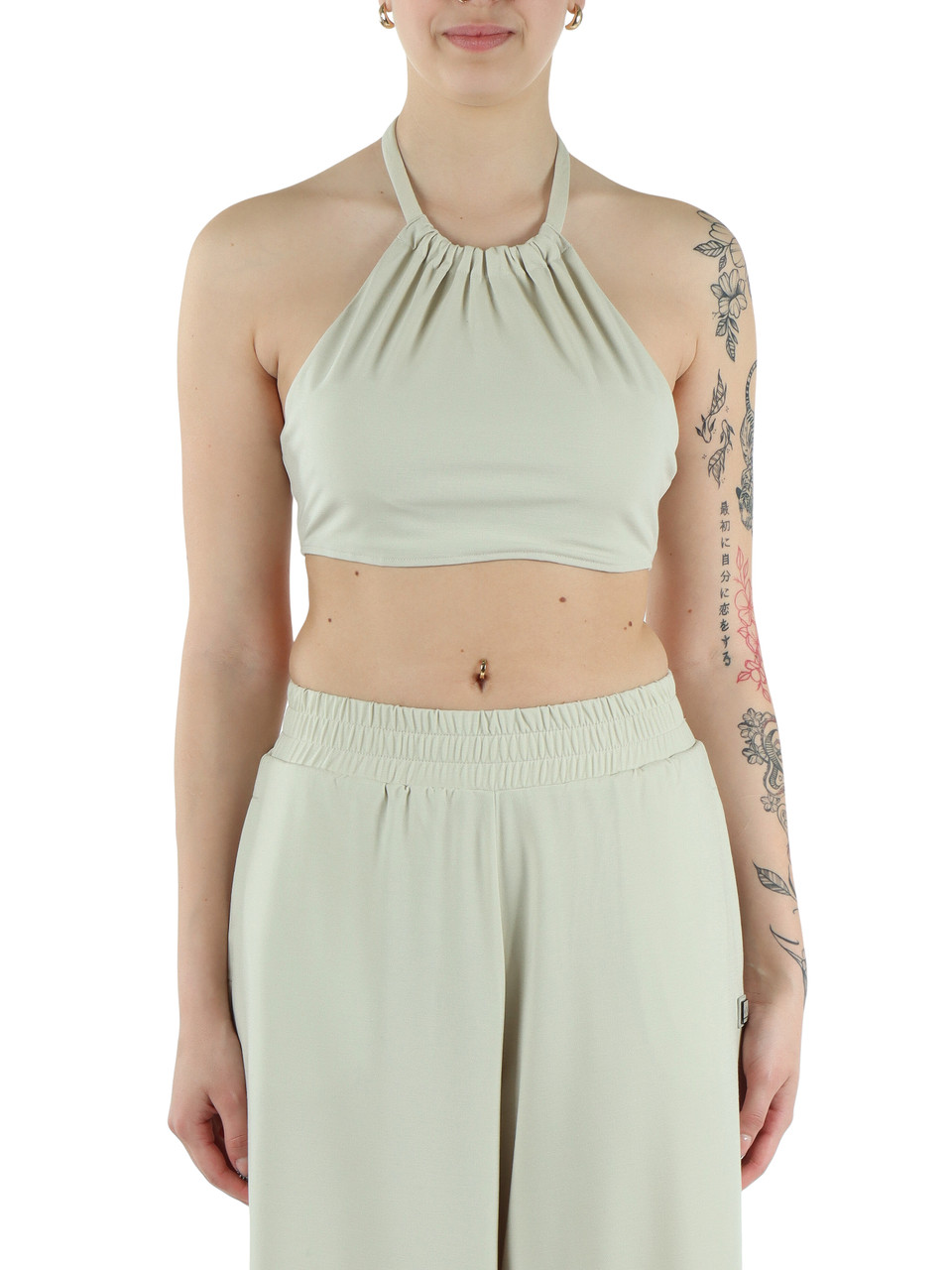 BEIGE | Top in misto viscosa con placca logo