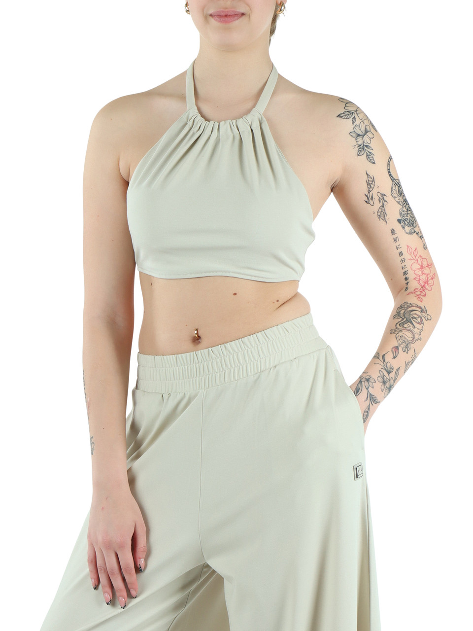 BEIGE | Top in misto viscosa con placca logo