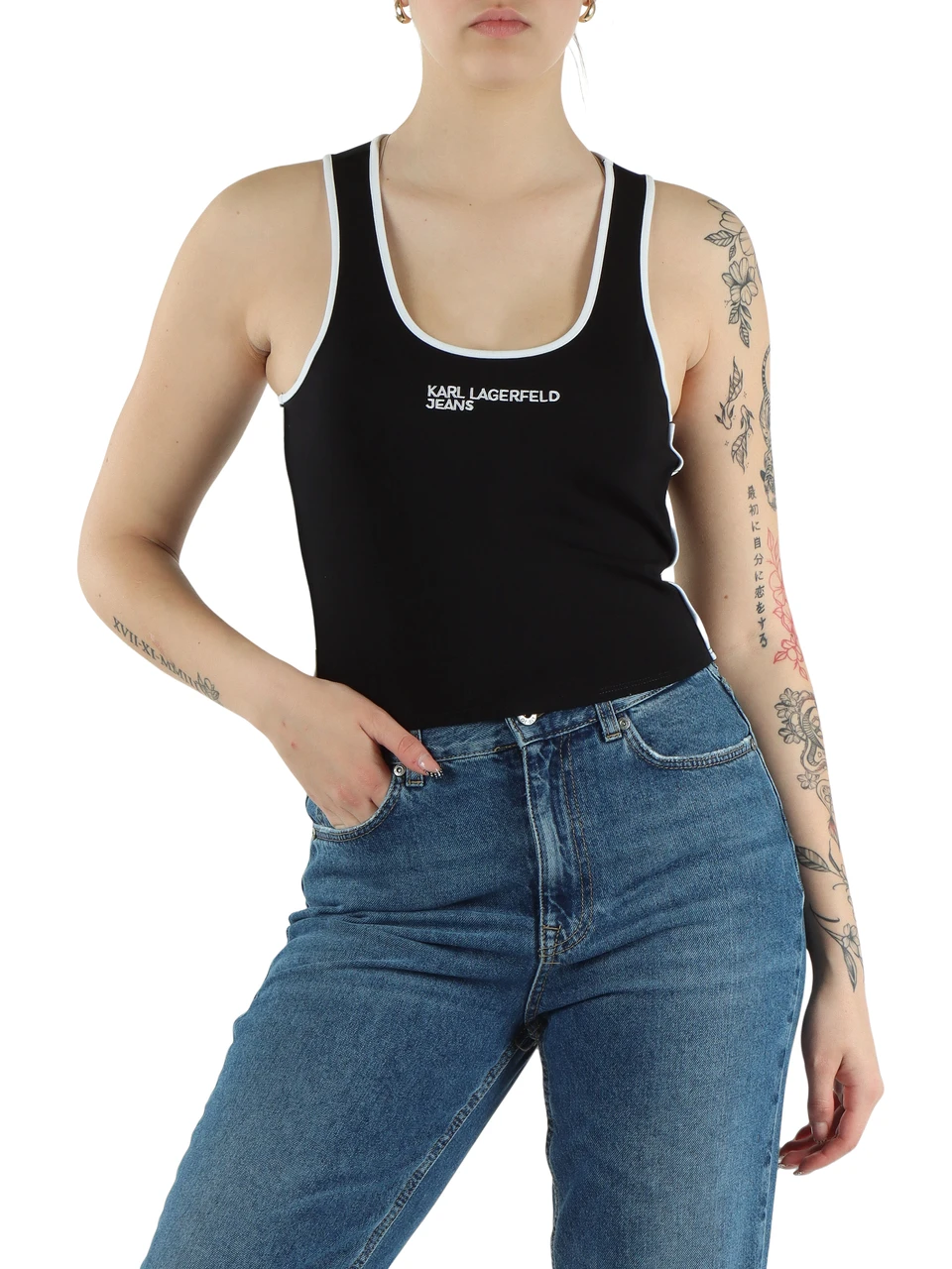 SCHWARZ | Top aus Viskosemischung mit Logo-Stickerei auf der Vorderseite