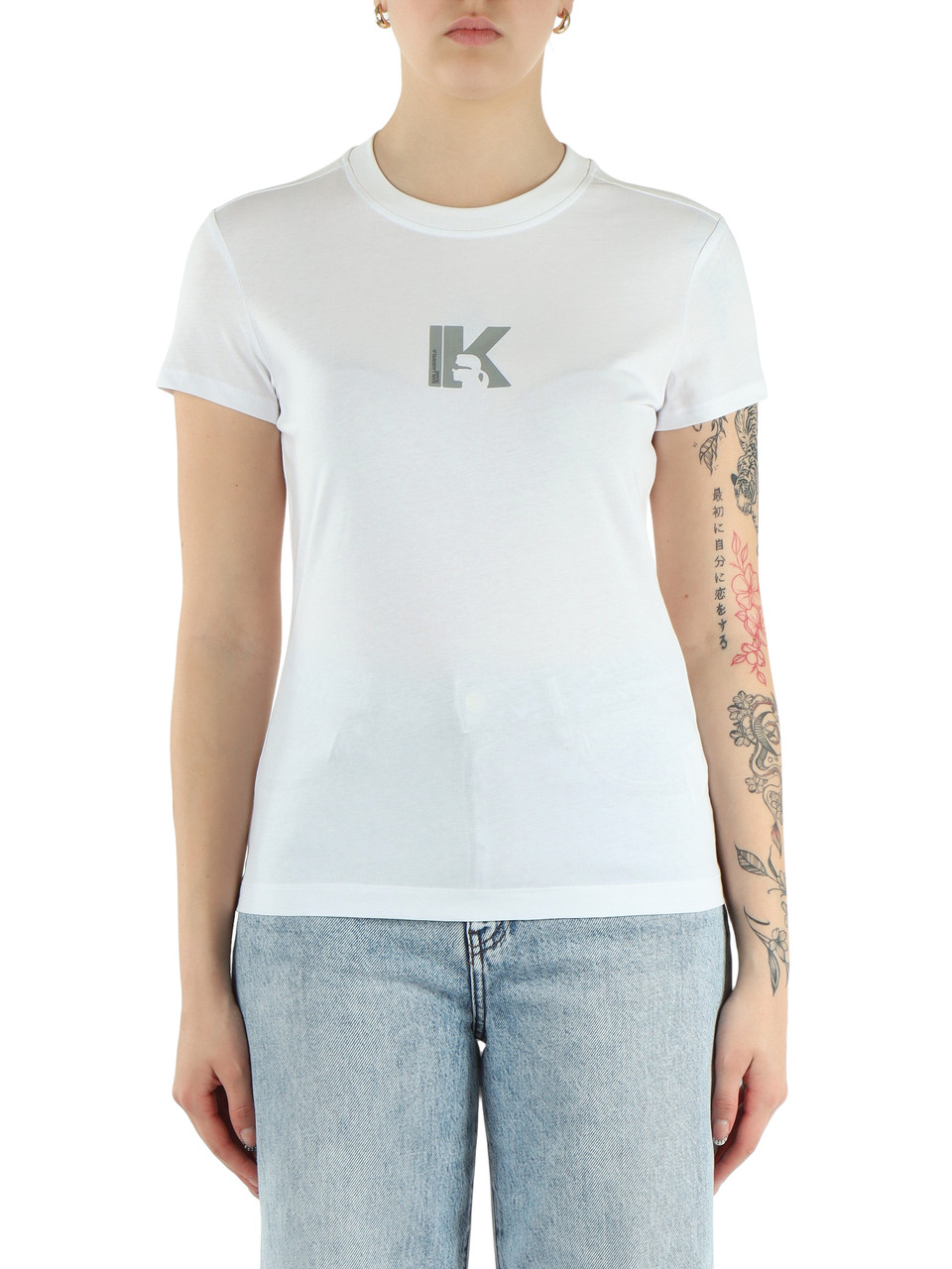 BIANCO | T-shirt slim fit in cotone con stampa logo