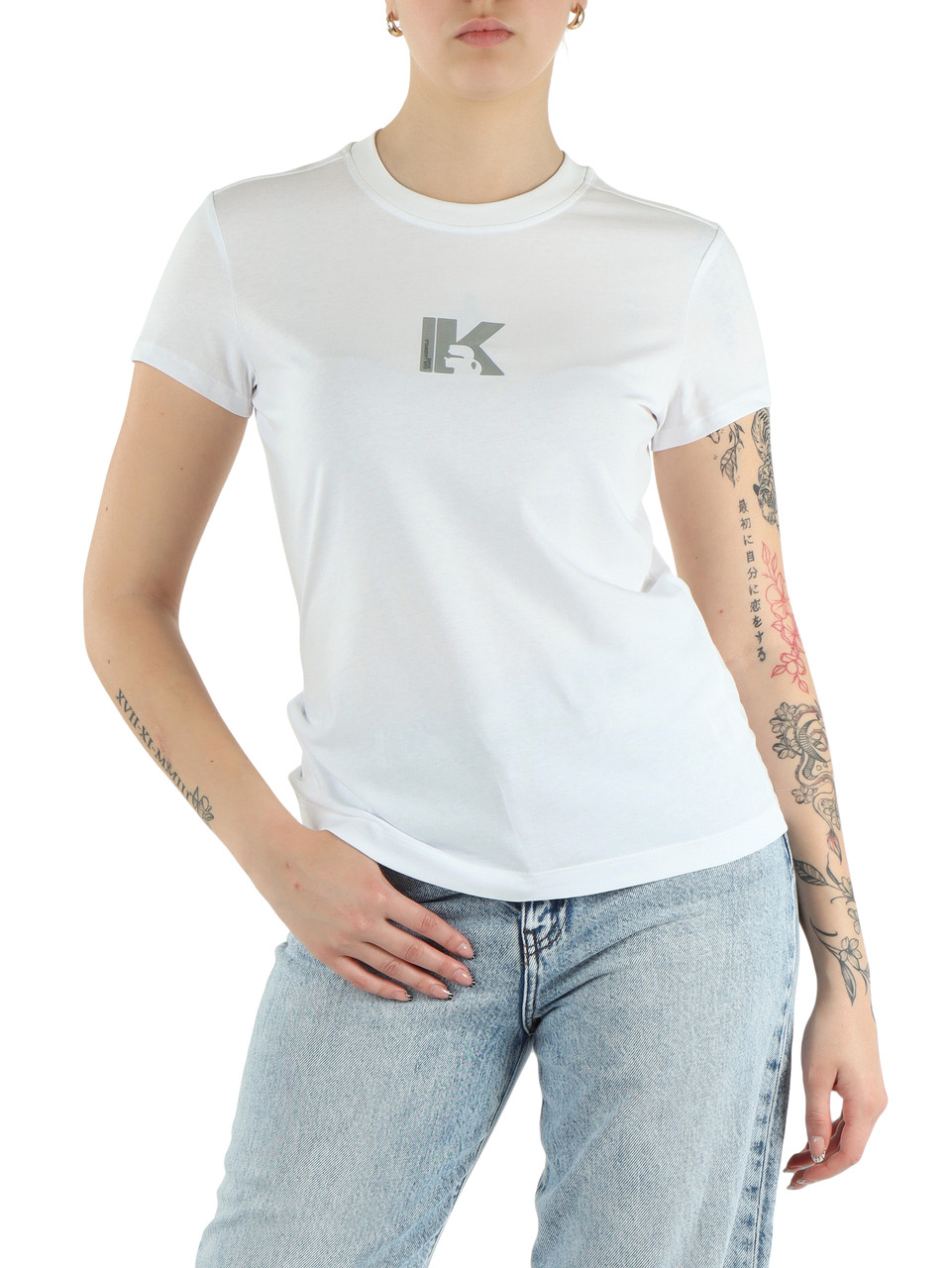 BIANCO | T-shirt slim fit in cotone con stampa logo