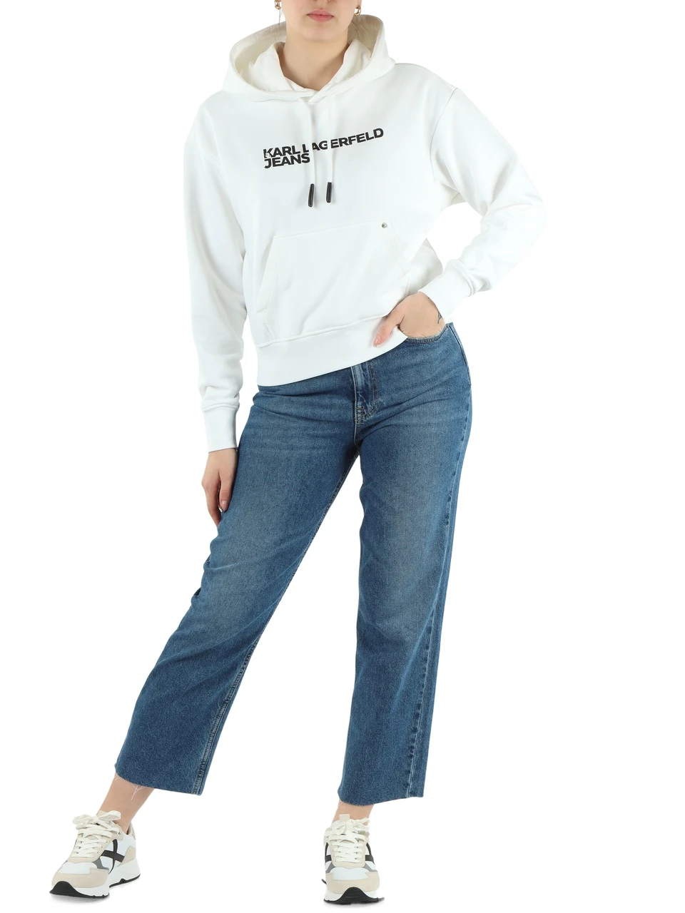 BIANCO | Felpa Essential regular fit in misto cotone organico garzato