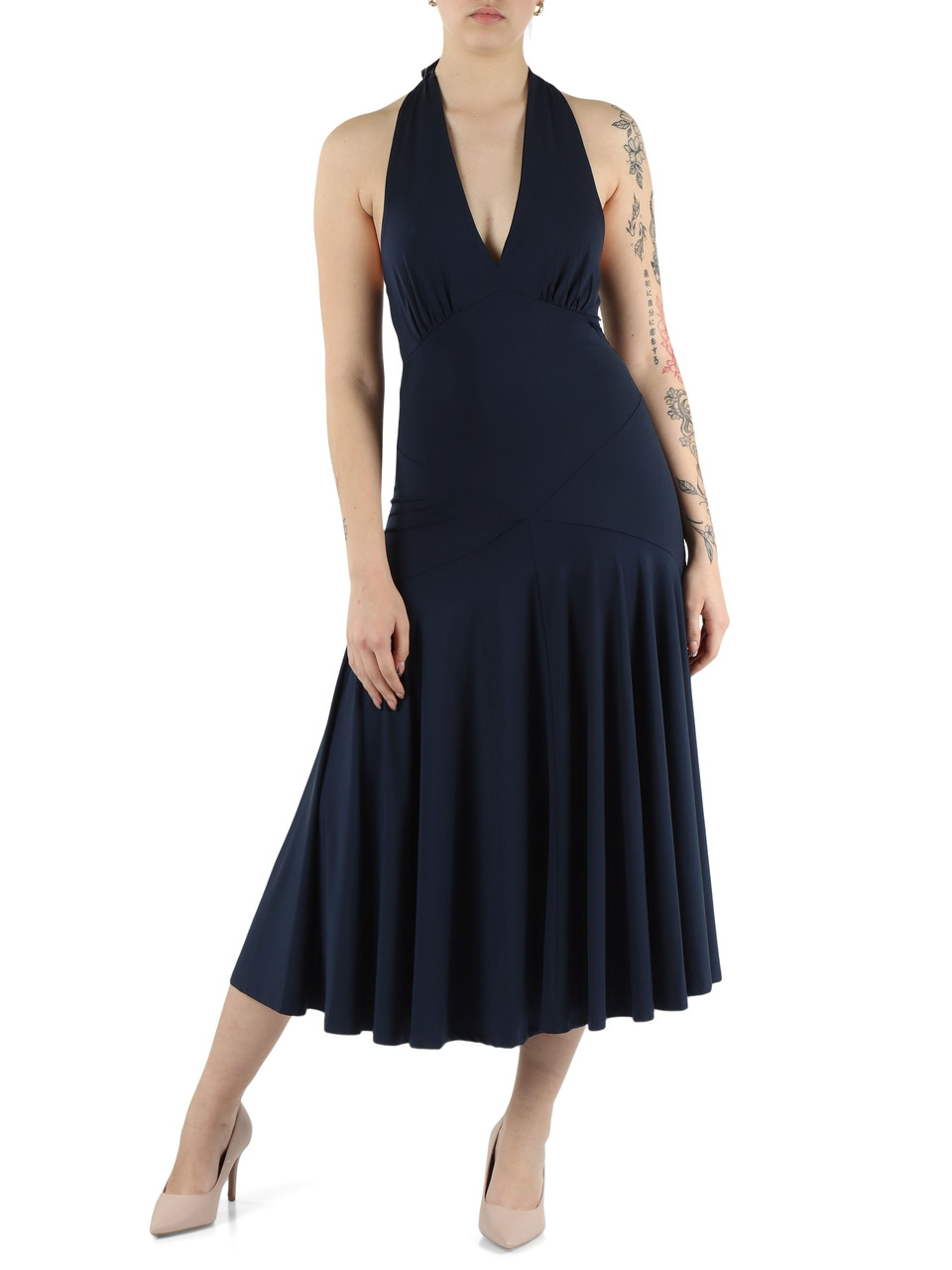 Dunkelblau | Midi-Kleid aus mattem Stretch-Jersey