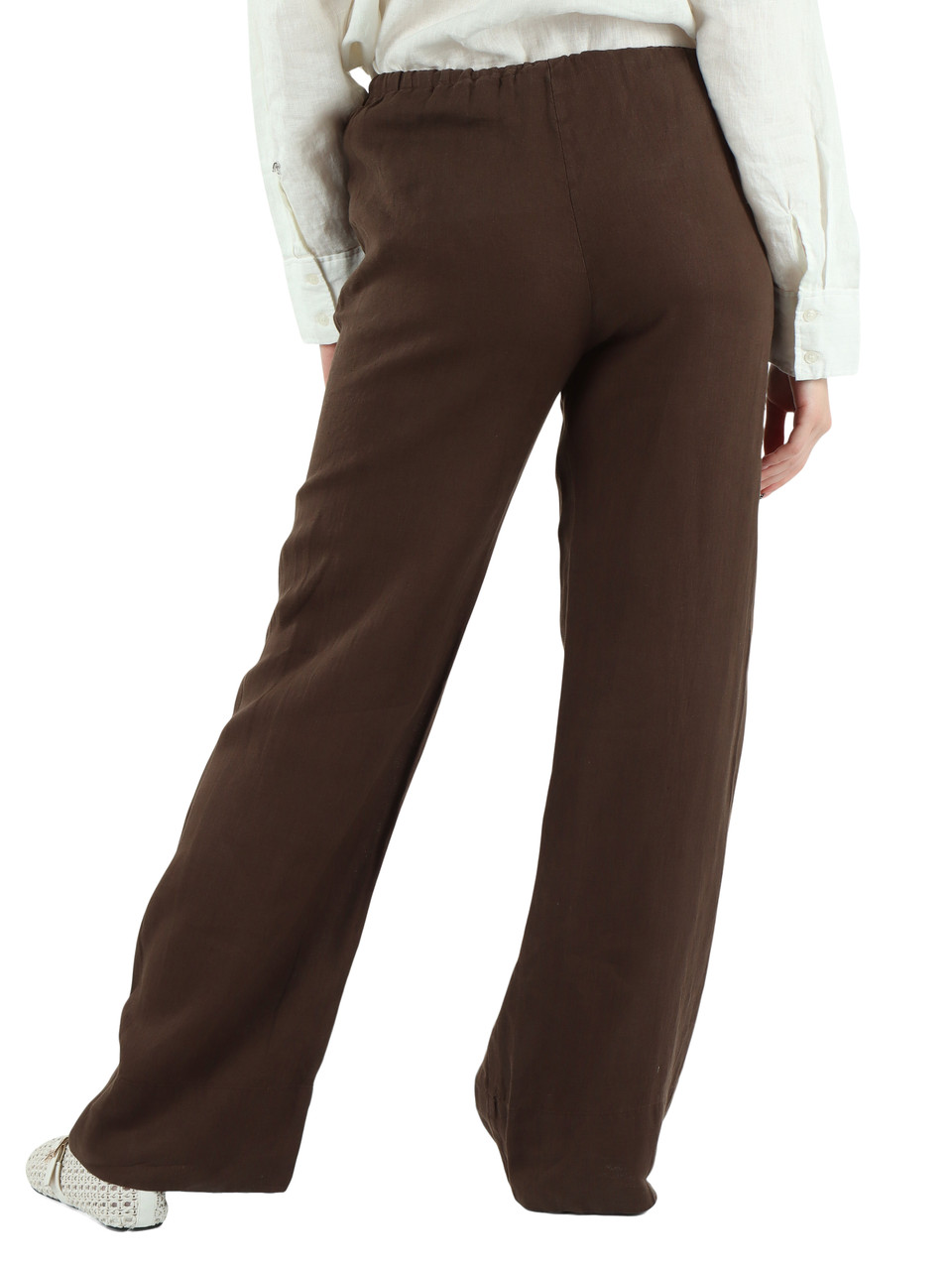 MARRONE | Pantalone gamba larga in lino