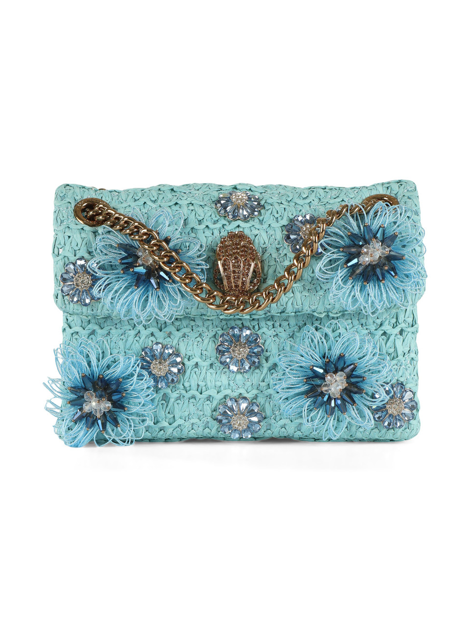 AZZURRO | Borsa a tracolla con strass RAFFIA MINI KENSINGTON