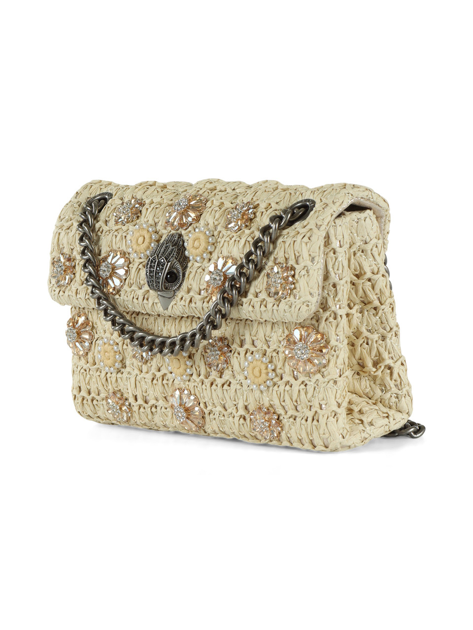 BEIGE | Borsa a tracolla con strass RAFFIA MINI KENSINGTON
