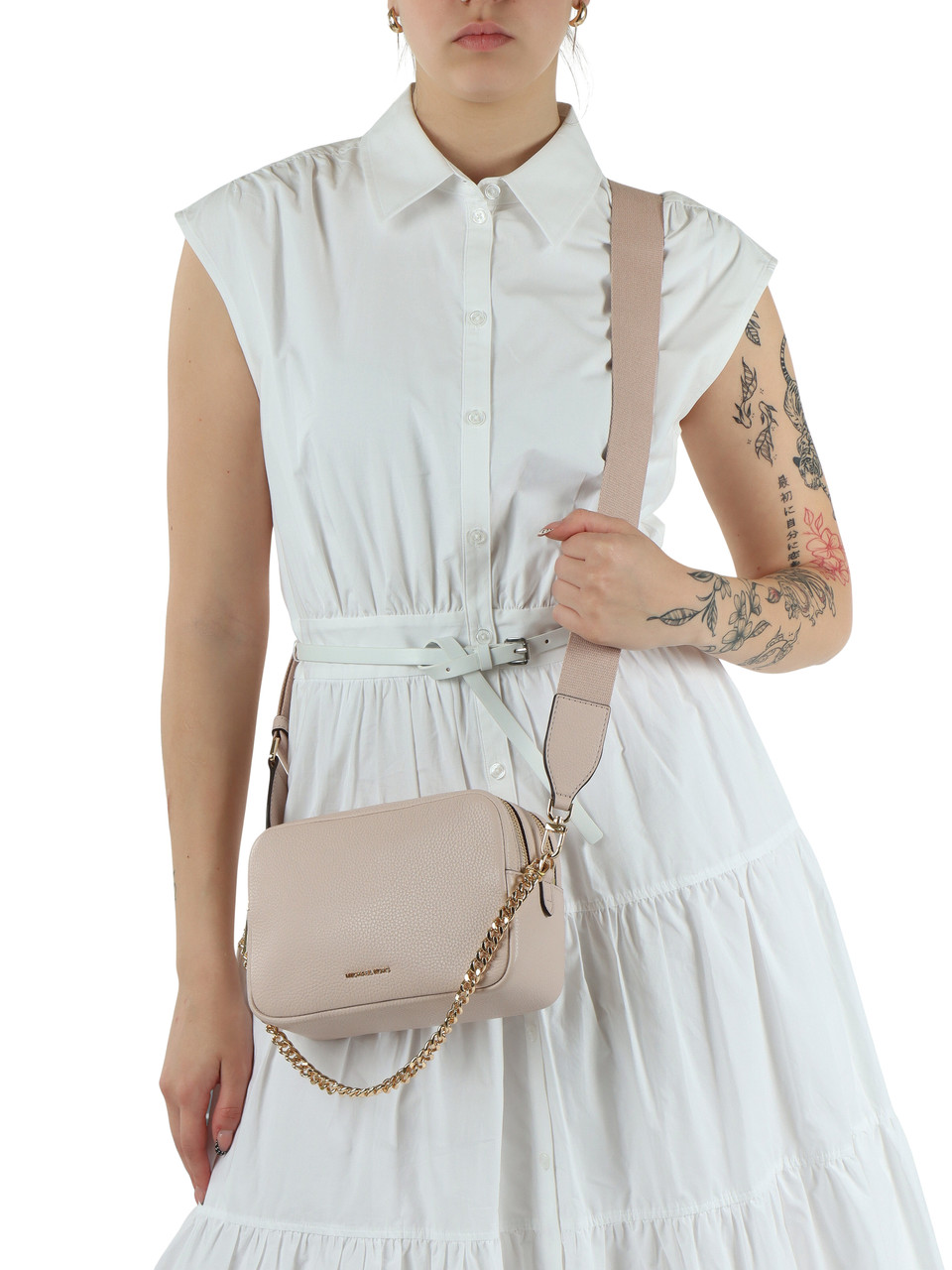Hellrosa | BRYANT Medium Kameratasche aus genarbtem Leder
