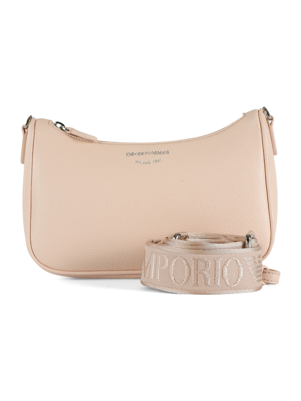 ROSA CHIARO | Mini borsa a tracolla effetto martellato con logo impresso