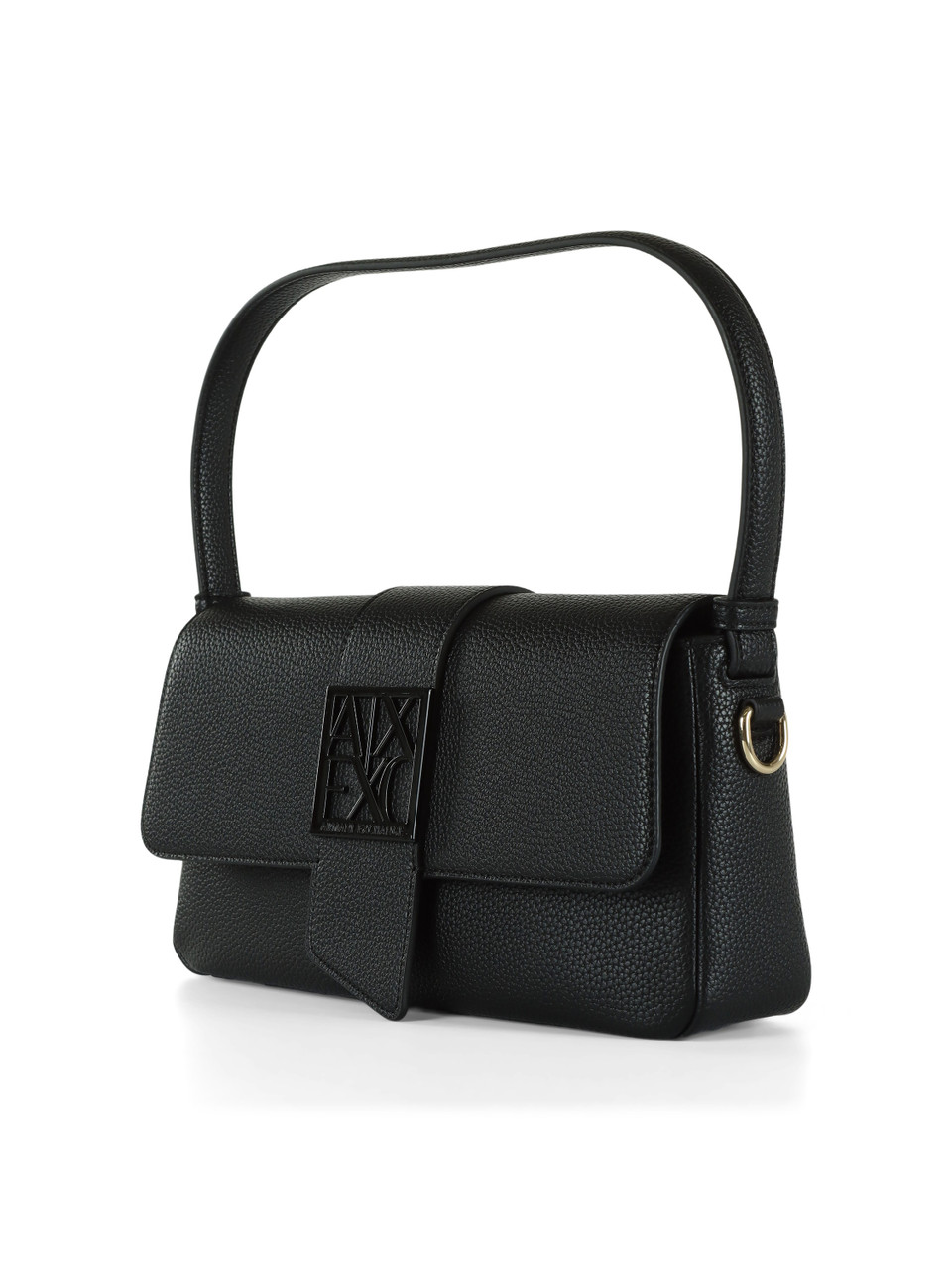 SCHWARZ | Schultertasche in gehämmerter Optik mit Logo-Plakette