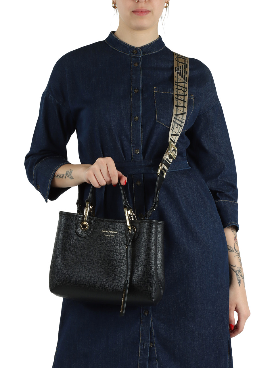 SCHWARZ | MyEA Small Handtasche mit Hammerschlageffekt
