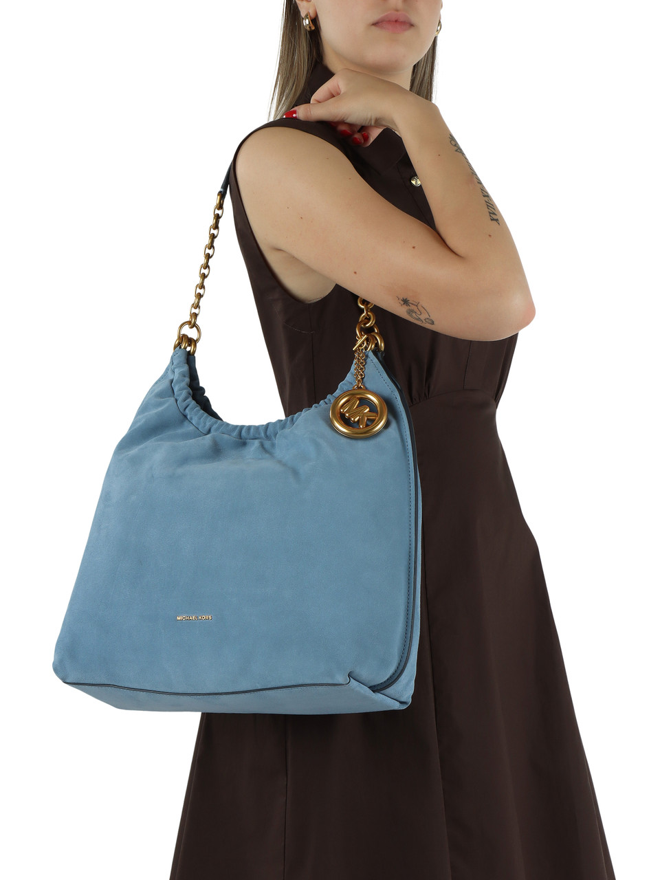 AZZURRO | Borsa a spalla in suede INDIE Large
