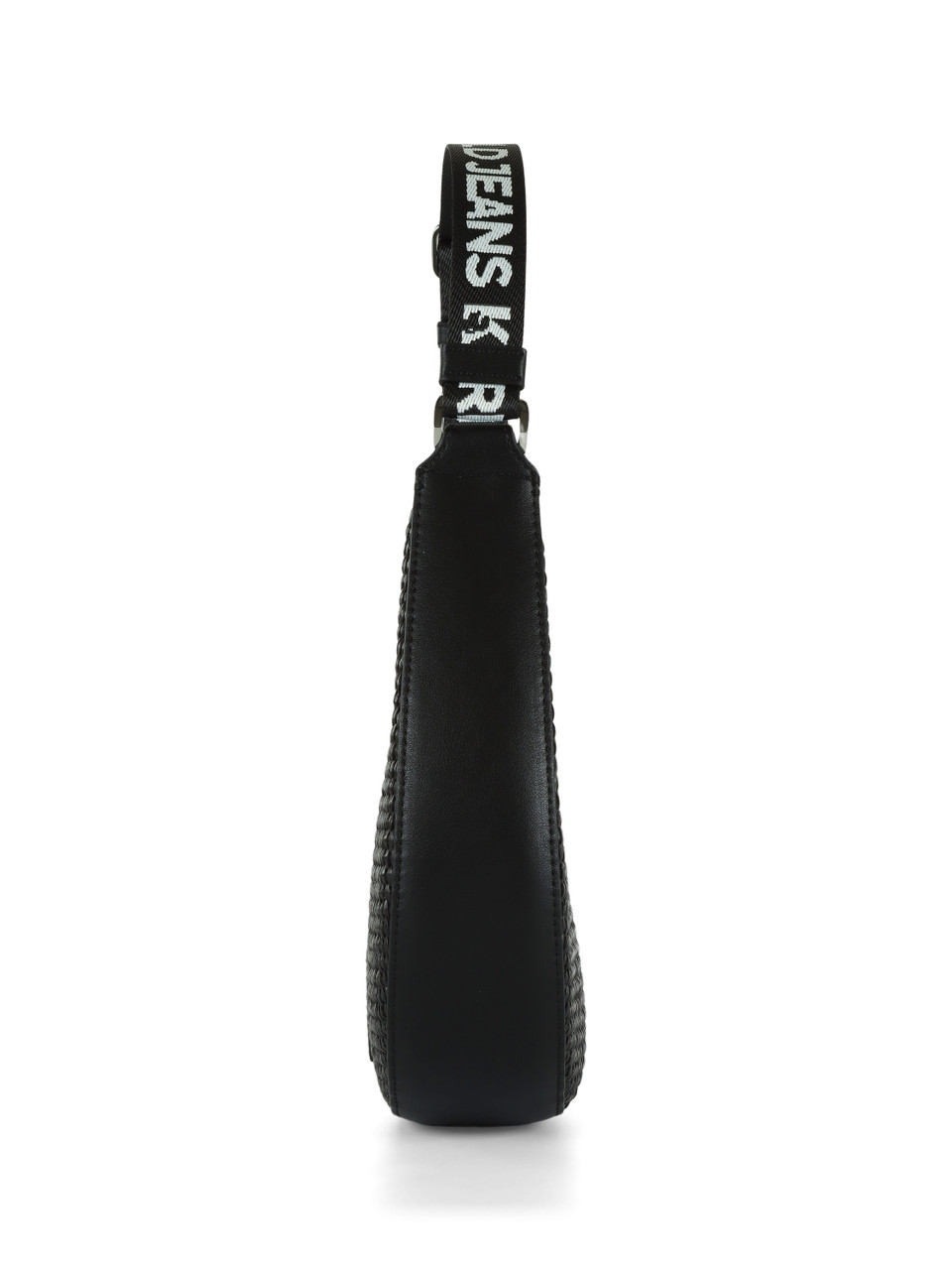 NERO | Borsa mezza luna effetto rafia con patch logo