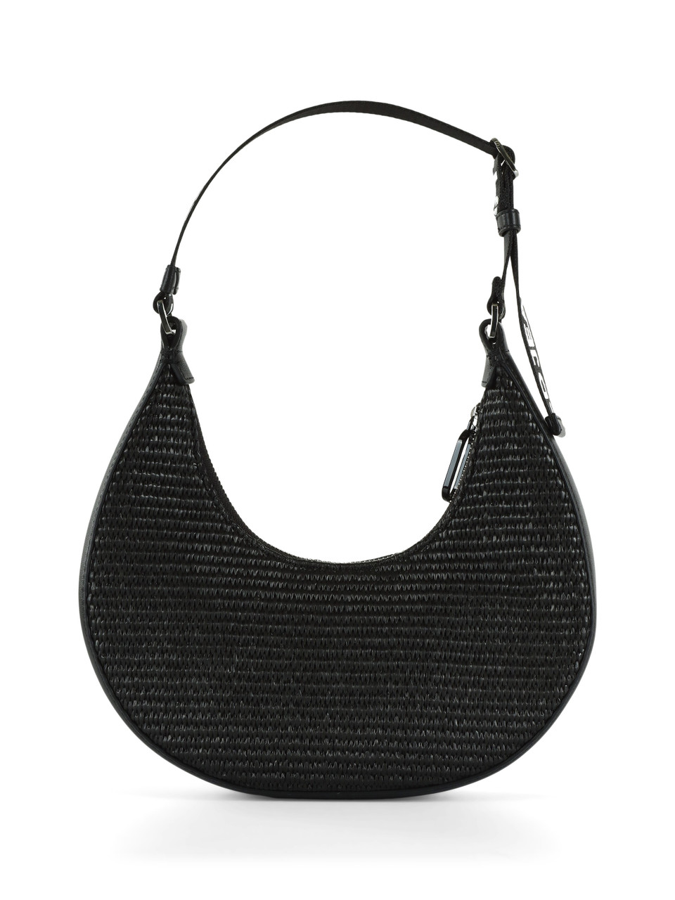 NERO | Borsa mezza luna effetto rafia con patch logo