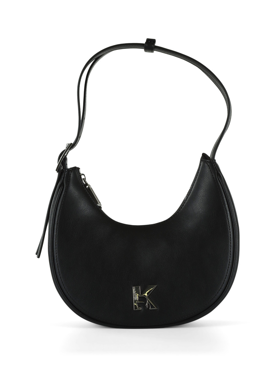 NERO | Borsa mezza luna con placca logo frontale