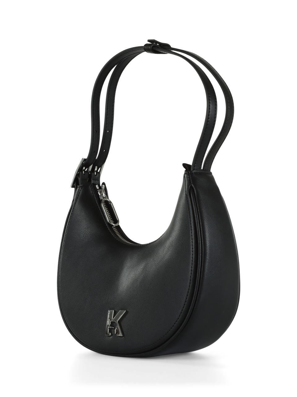 NERO | Borsa mezza luna con placca logo frontale