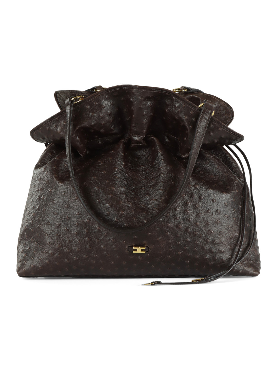 MARRONE | Borsa tote in pelle con stampa struzzo