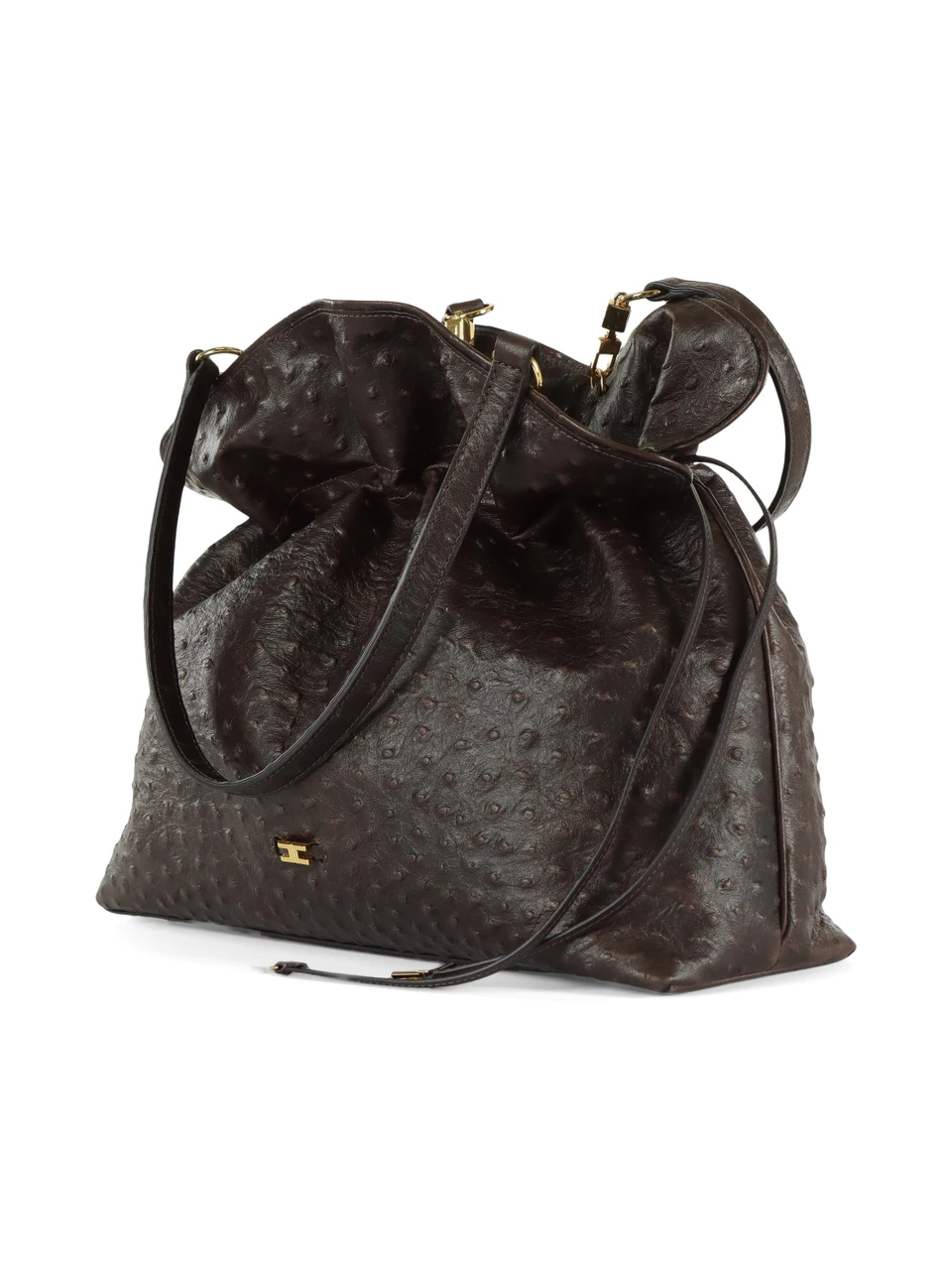 MARRONE | Borsa tote in pelle con stampa struzzo