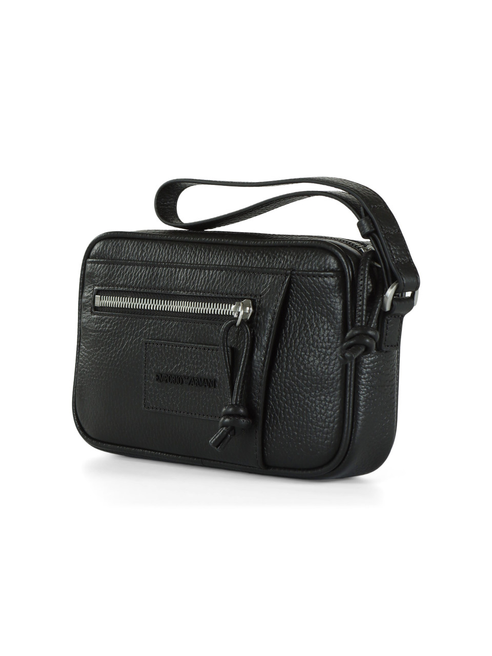 NERO | Beauty case in pelle martellata con patch logo