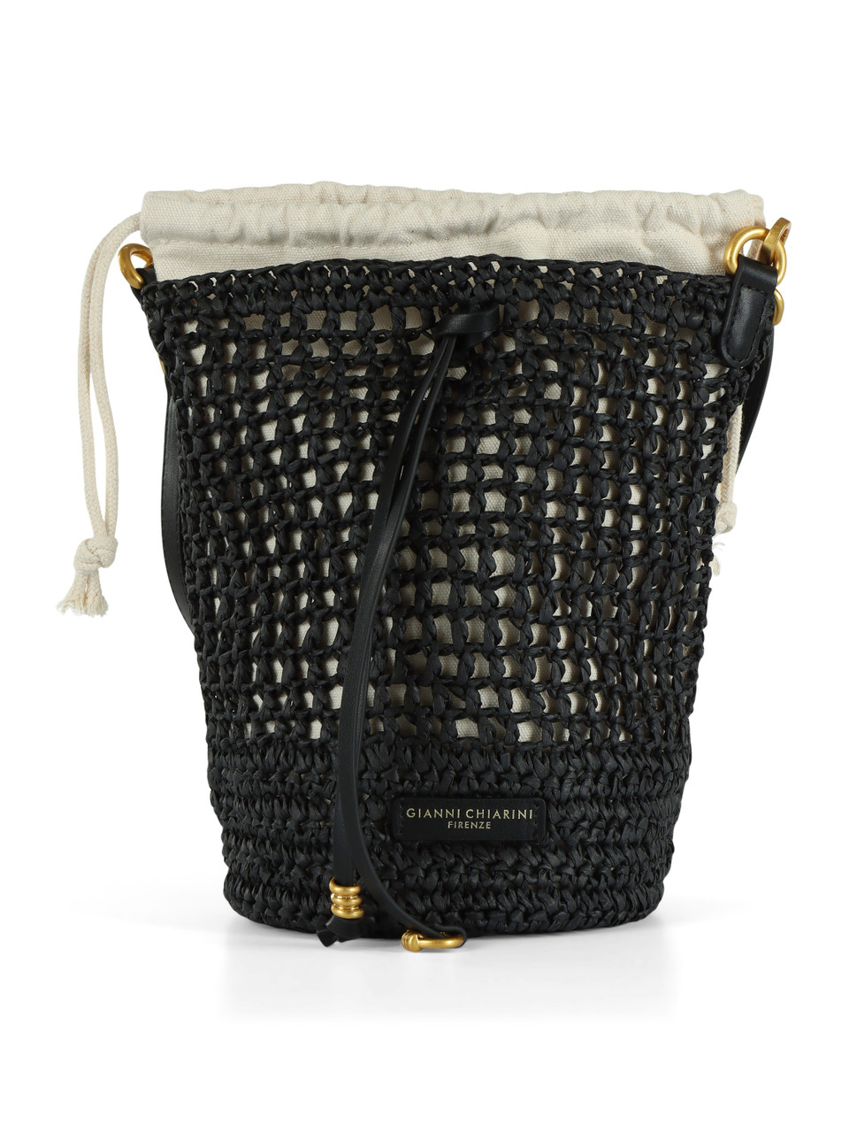 NERO | Borsa a secchiello NEFELI in paglia crochet