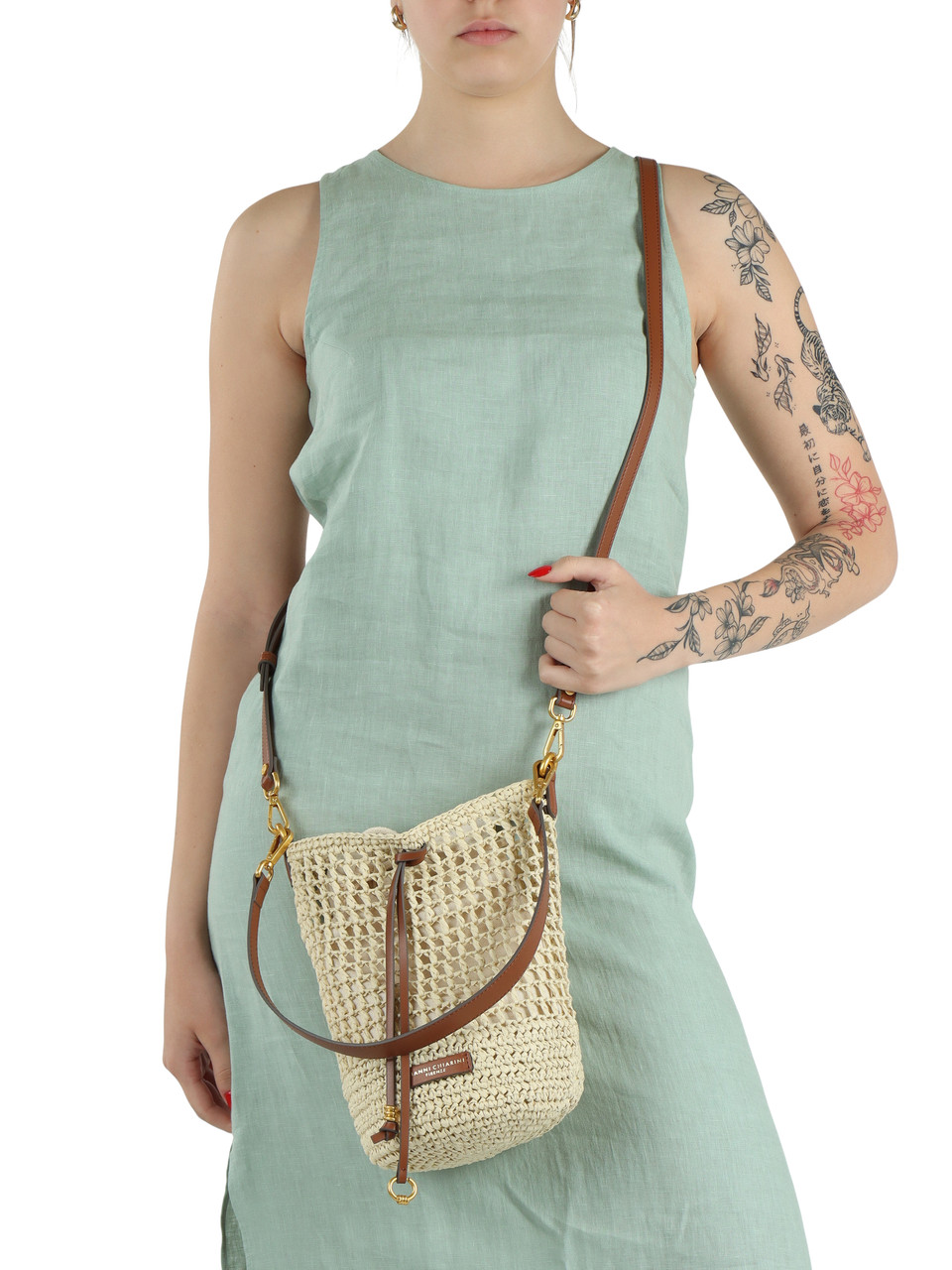 BEIGE | Borsa a secchiello NEFELI in paglia crochet