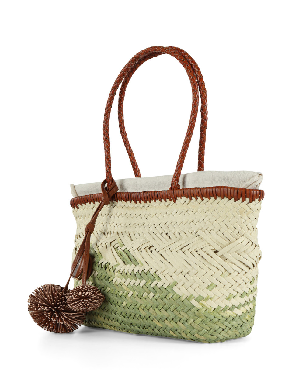 GRÜN | PALOMA Medium Tasche aus geflochtenem Stroh