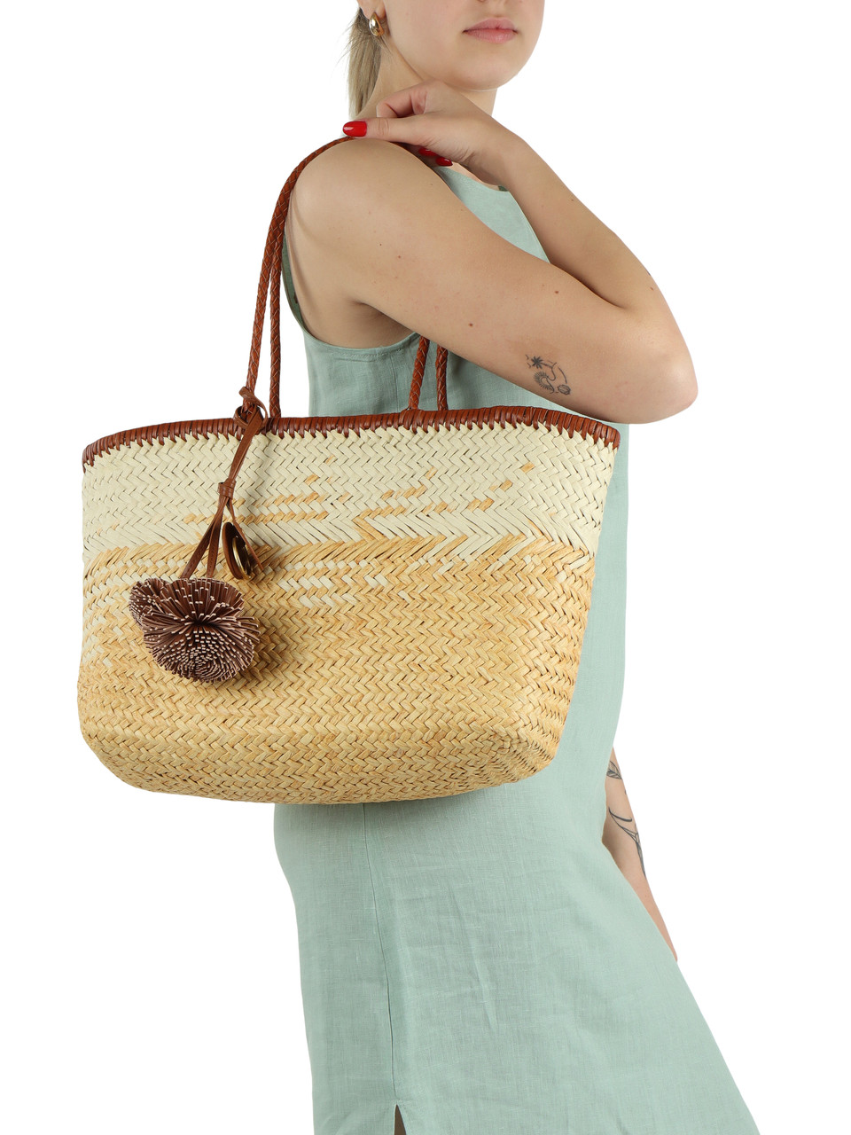 DUNKELGELB | PALOMA Large Tasche aus geflochtenem Stroh