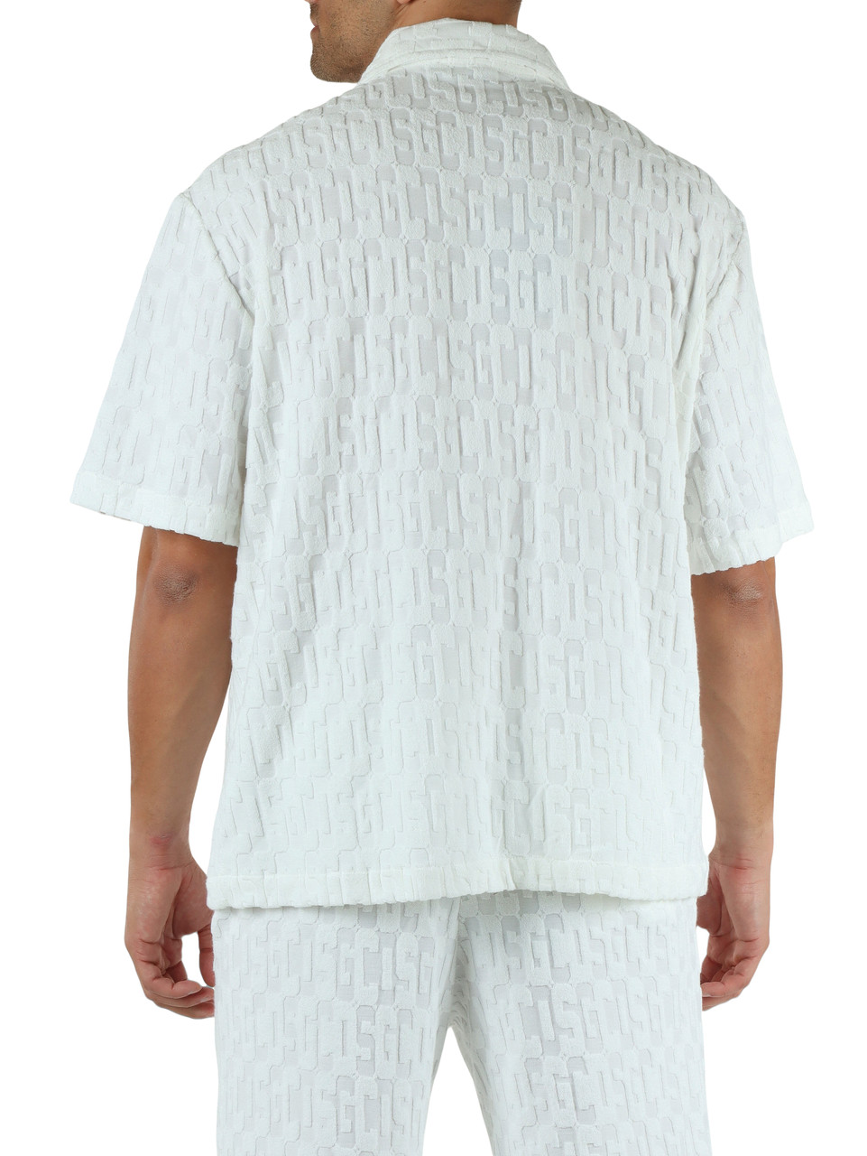 BIANCO | Camicia bowling in tessuto jacquard effetto spugna