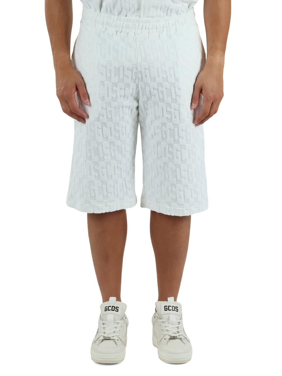 BIANCO | Bermuda in tessuto jacquard effetto spugna