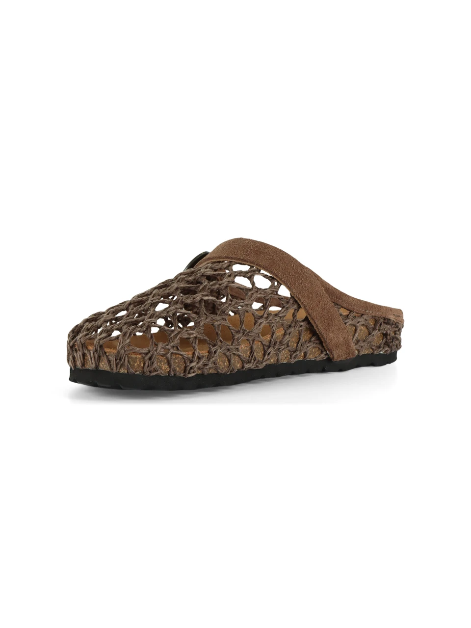 MARRONE | Sabot THAIS INTRECCIO in suede e tessuto