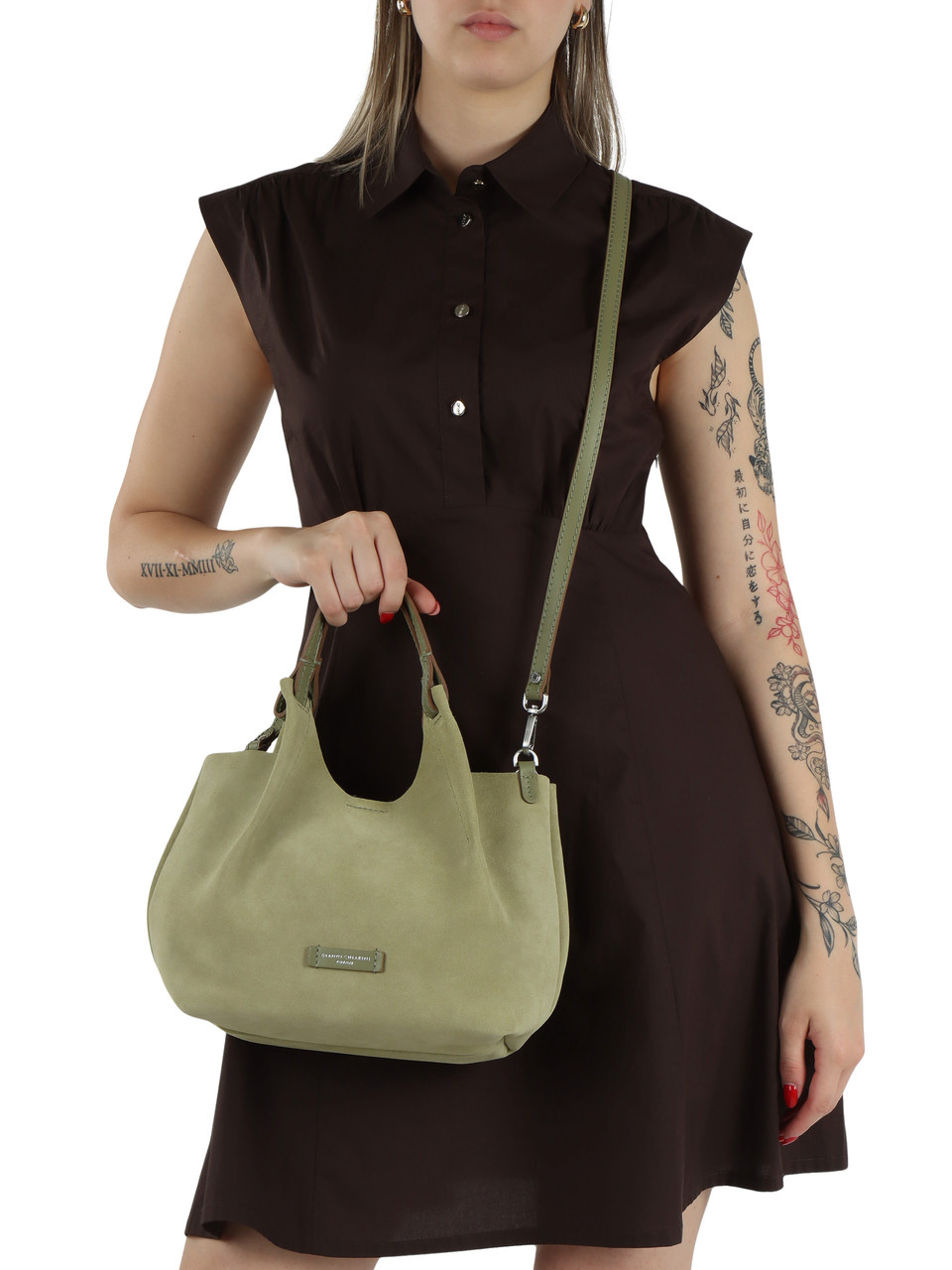 GRÜN | DUA Small Handtasche aus Veloursleder