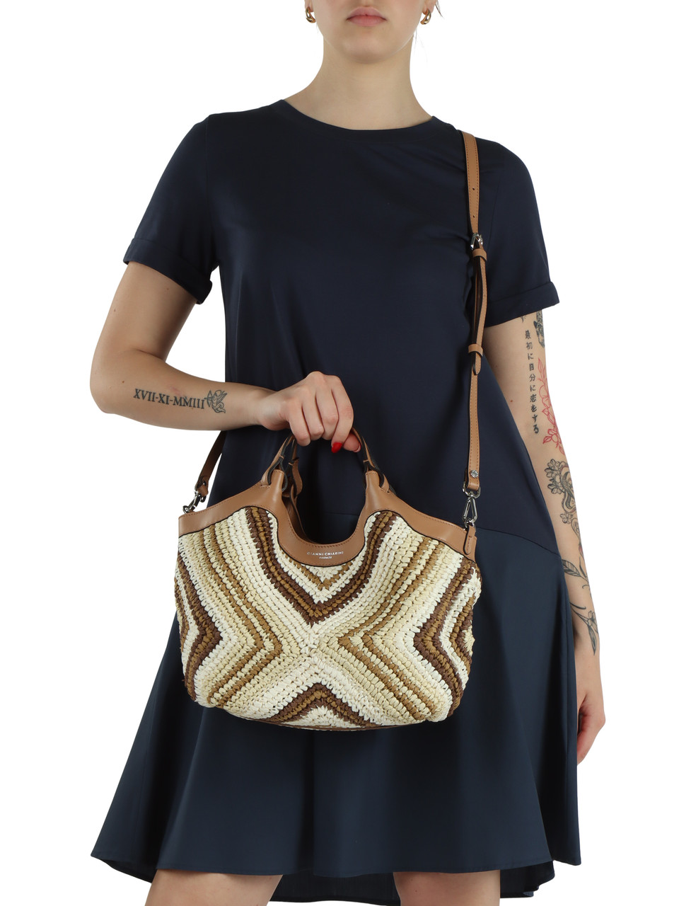 BEIGE | DUA Small Handtasche aus Stroh und Leder