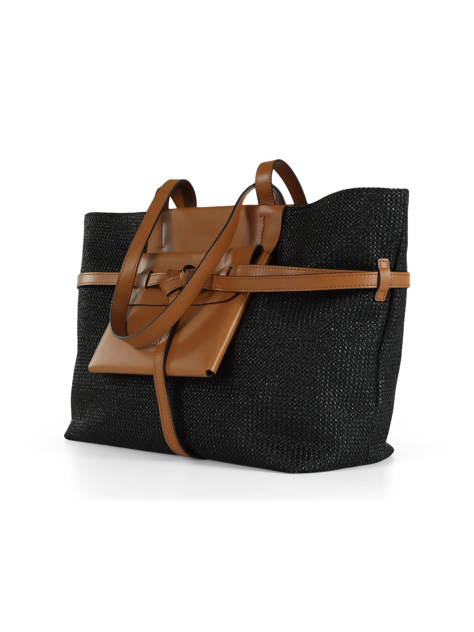 NERO | Borsa shopping in paglia e pelle BELTY