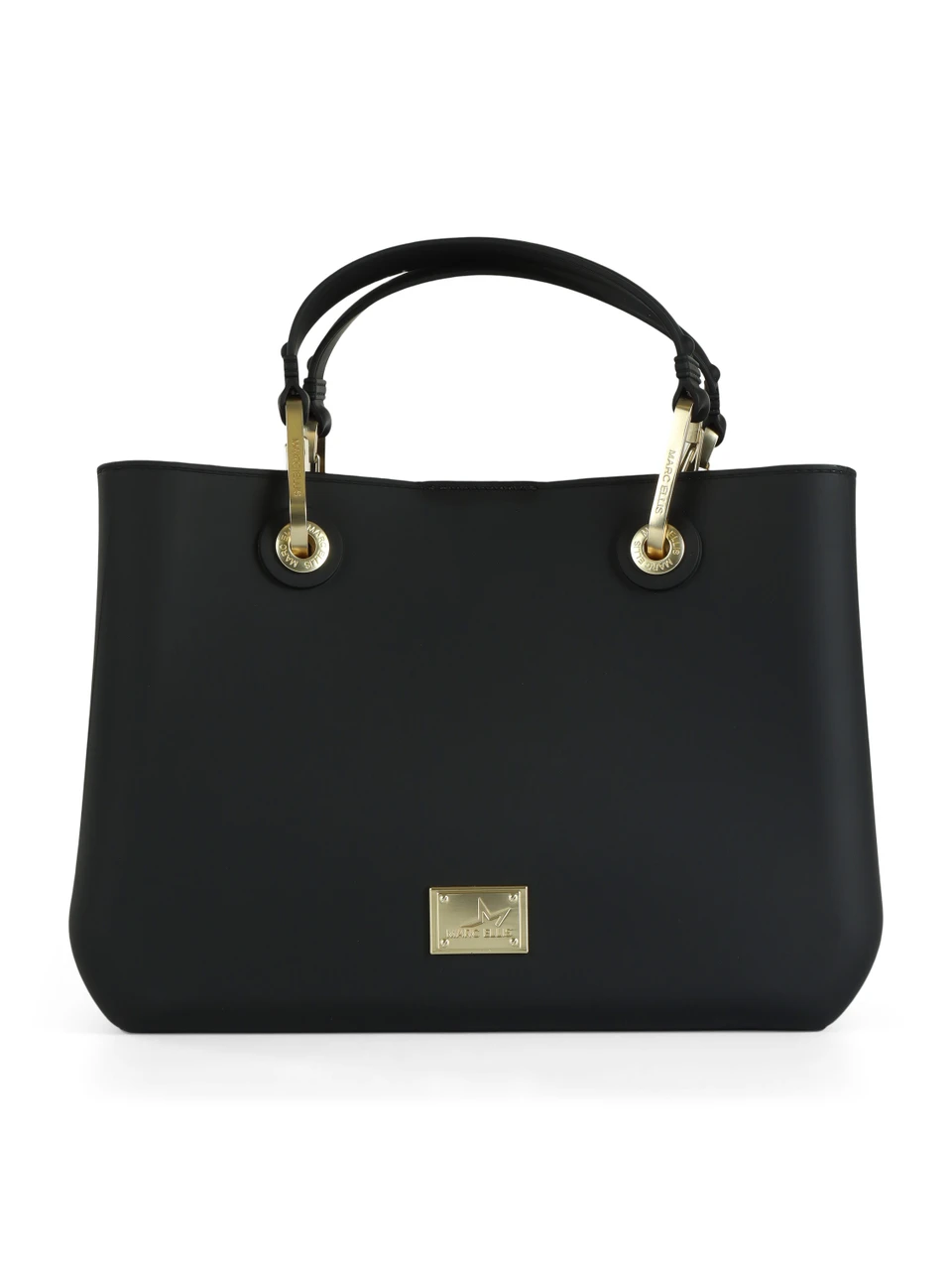 NERO | Borsa a mano FLAT KIRA con placca logo
