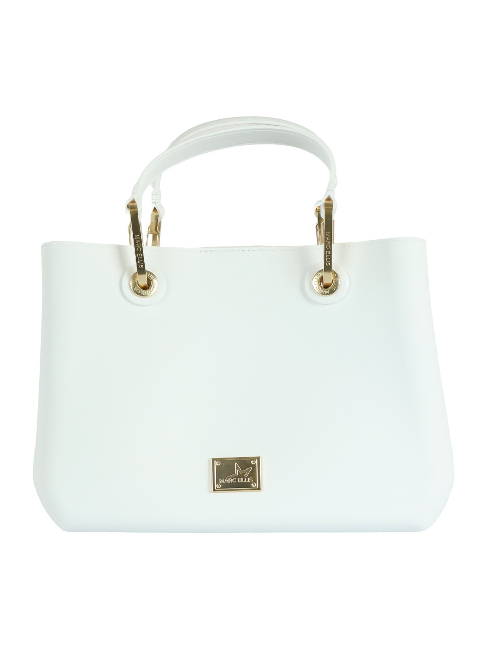 BIANCO | Borsa a mano FLAT KIRA con placca logo