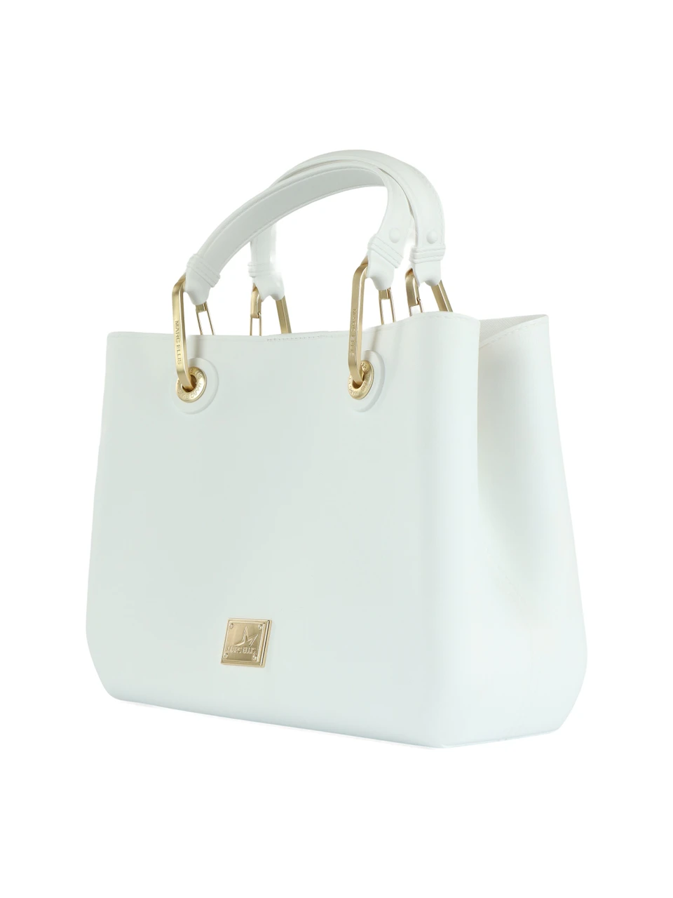 BIANCO | Borsa a mano FLAT KIRA con placca logo