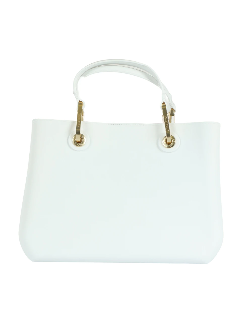 BIANCO | Borsa a mano FLAT KIRA con placca logo