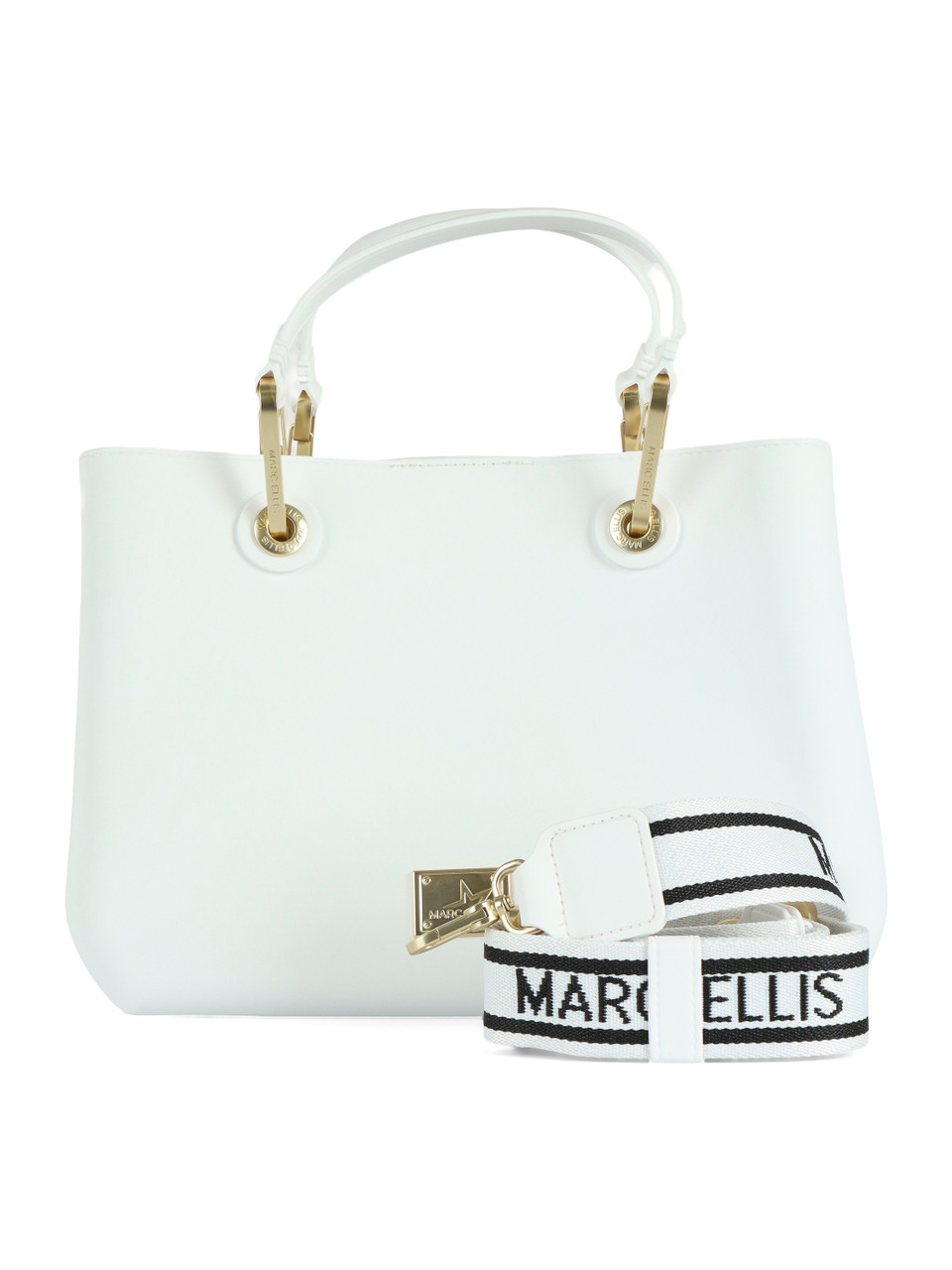 BIANCO | Borsa a mano FLAT KIRA con placca logo