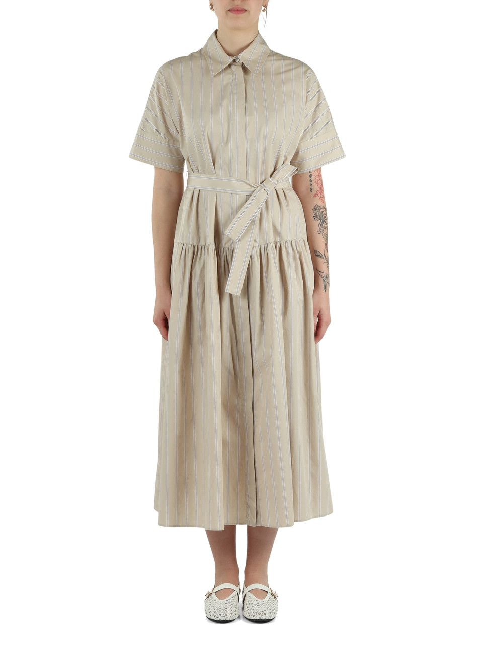 BEIGE | Abito chemisier in cotone FAUNA con cintura